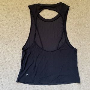 EUC lululemon black mesh open back workout muscle tank top